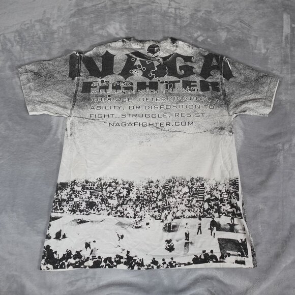 NAGA Fighter Skull All Over Print T Shirt Mens L Slim Fit Grunge Y2K Style - Picture 6 of 8